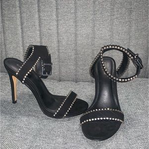 Express black velvet‎ strap sandal heels with ankle strap and rhinestones size 7
